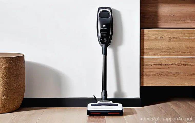 로봇청소기와 진공청소기 비교 - **"Precision Power of the Cordless Stick Vacuum"**
    A dynamic shot of a person, dressed in practi...