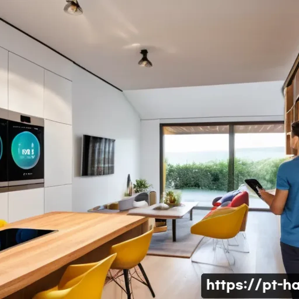 스마트 가전 최적화 설정 - **Prompt:** "A modern, well-lit living room in a stylish Portuguese home. A young couple, dressed in...