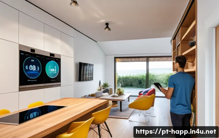 스마트 가전 최적화 설정 - **Prompt:** "A modern, well-lit living room in a stylish Portuguese home. A young couple, dressed in...