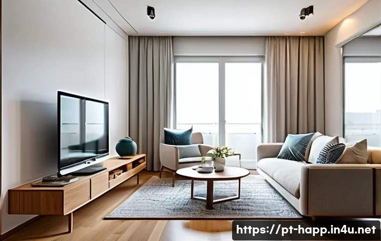 에어컨 설치 팁 - A modern living room in a Brazilian apartment featuring a sleek split air-conditioning unit installe...