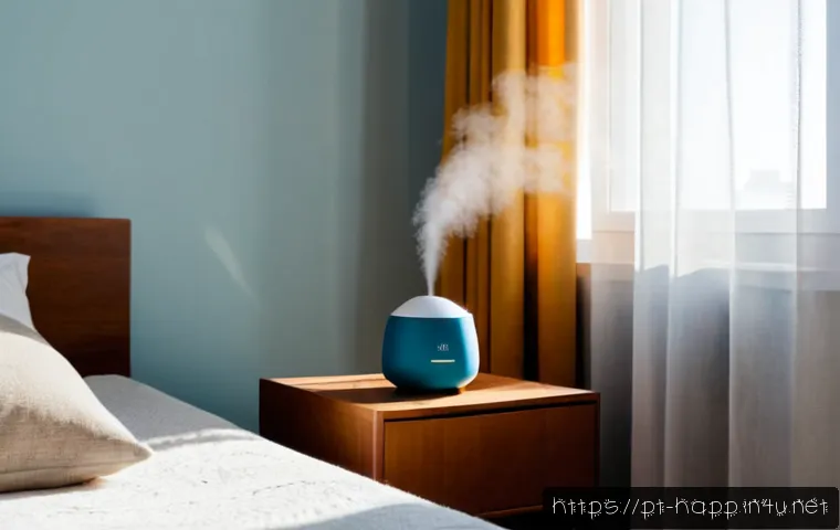 Home 17 무선 가습기의 편리성 - Photorealistic lifestyle scene of a compact cordless humidifier on a bedside table in a bright Lisbo...